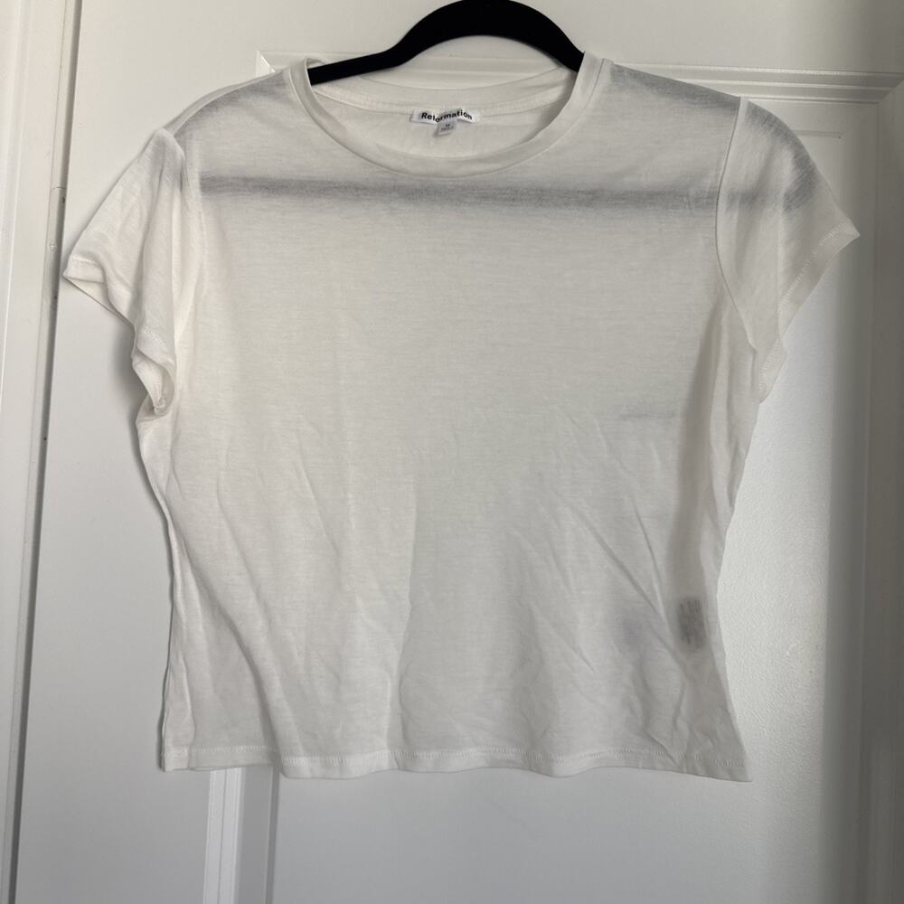 Reformation White Tencel Tee Short Sleeve T Shirt Sheer Lightweight Size Medium